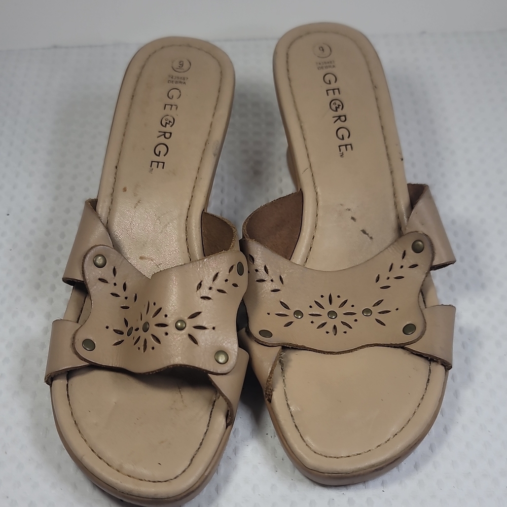 George Beige Laser-Cut Slide Mules